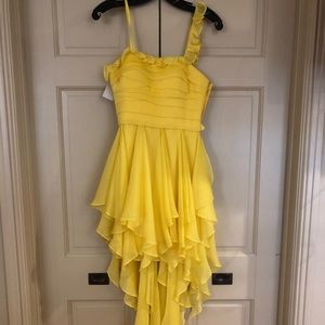 Aidan Mattox yellow ruffle high-low dress